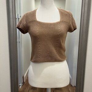 Brown Knit Short Sleeve Top
